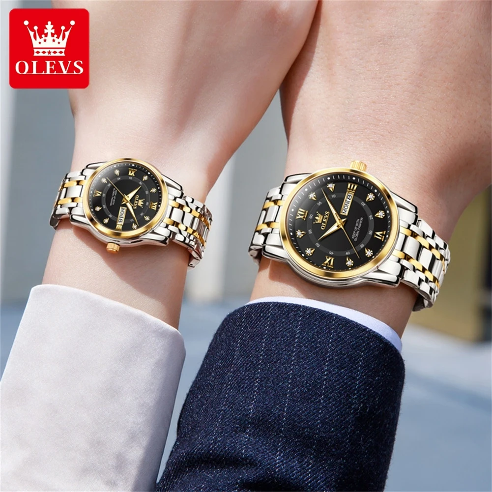 OLEVS Luxury Original Quartz Watch For Men Women Diamond Dual Calendar Couple Watches Stainless Steel Waterproof Wristwatch 5513