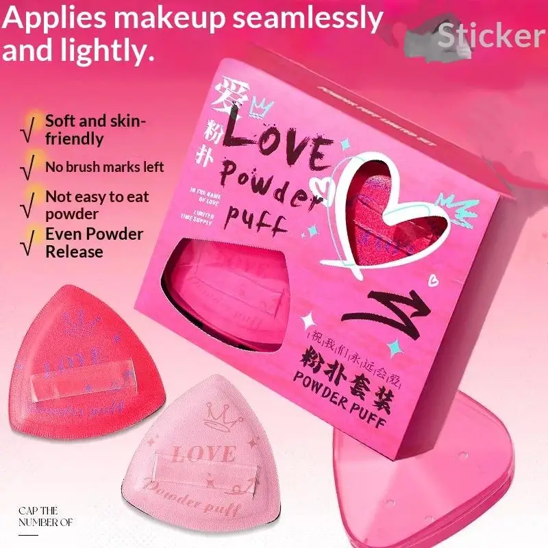 3Pcs Pink Heart Makeup Powder Puff Set No Powder Absorption Soft Touch Even Application for Girls Cosmetic Gift