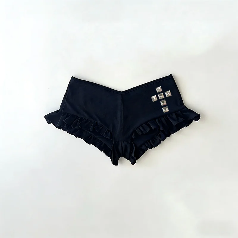 2026 Spring New Y2k Clothes Gothic Punk Nail Mini Skirt Harajuku Sexy Ultra Short Rivet Ruffle Skirt Hot Girl Kawaii Dress Pants