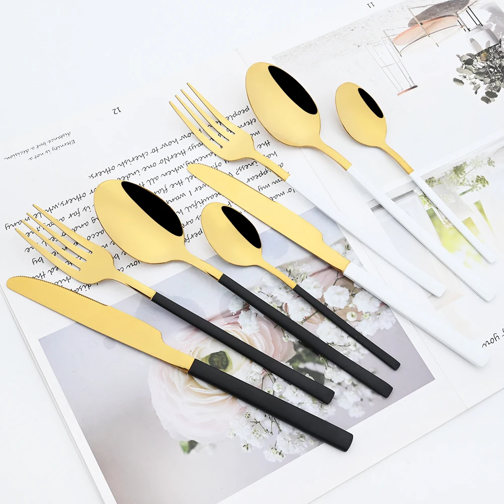 24Pcs Rose Gold Dinnerware Set Knife Fork Teaspoon Cutlery Set Stainless Steel Tableware Flatware Western Kitchen Silverware Set