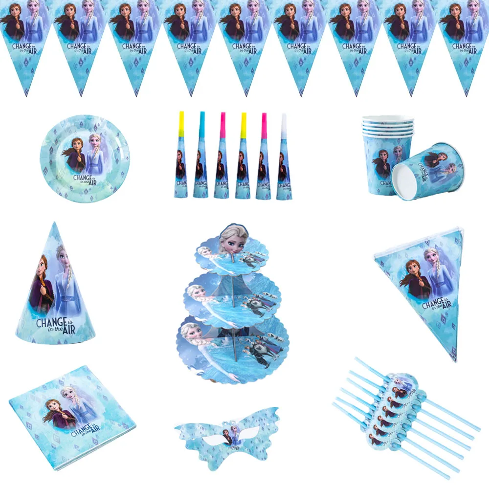 Frozen 2 Themed Snow Queen Party Disposable Cutlery Disney Girls Cartoon Gift Bag Cup Plate Ornament Birthday Baby Bath Supplies