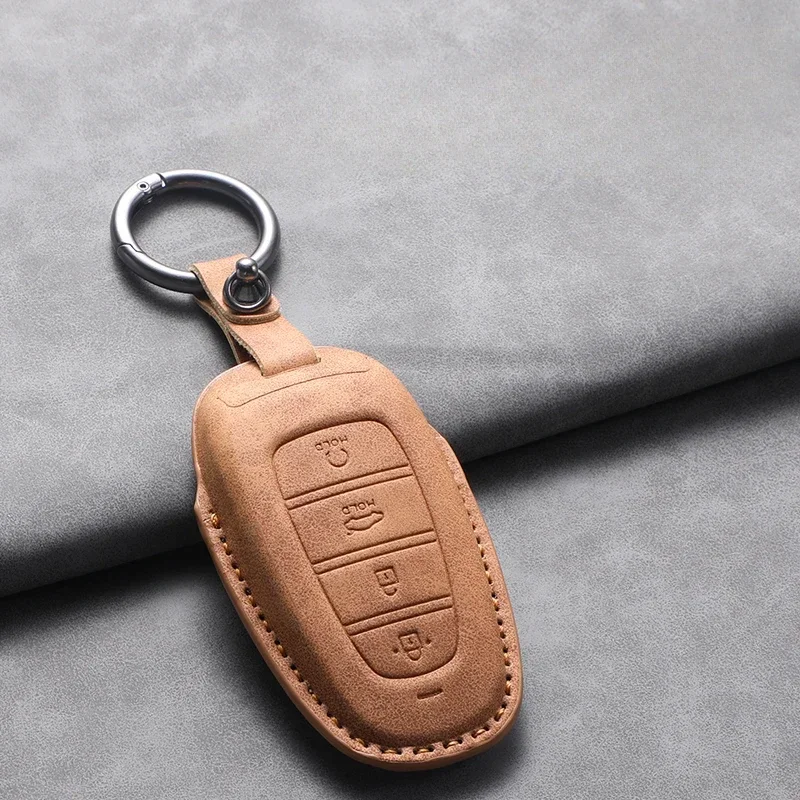 4 Buttons Leather Car Key Holder Case Cover  for Hyundai Tucson Solaris Sonata Hybrid NEXO NX4 Santafe Dn8 Car Key Holder Shell