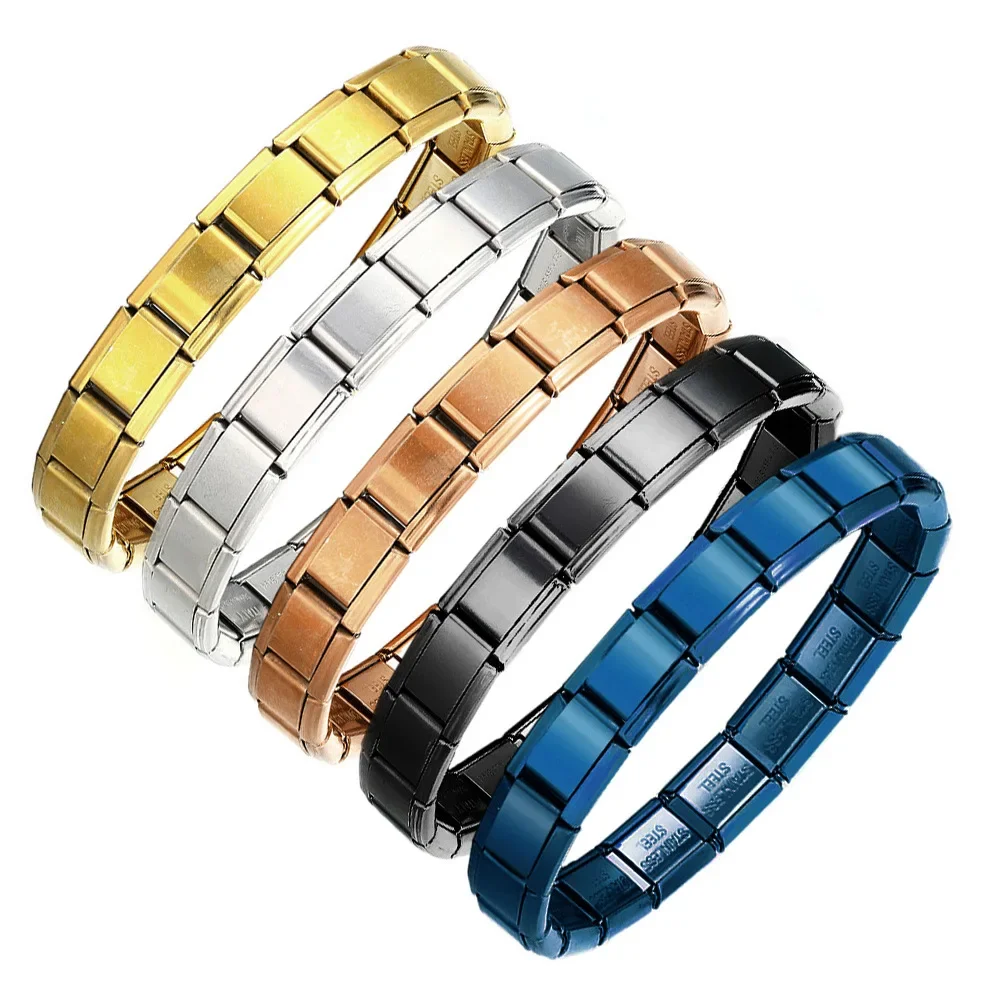 9 mm italienisches elastisches Charm-Armband für Herren und Damen, modischer Edelstahl-Armreif, quadratisches Spleißarmband, Armbandkette