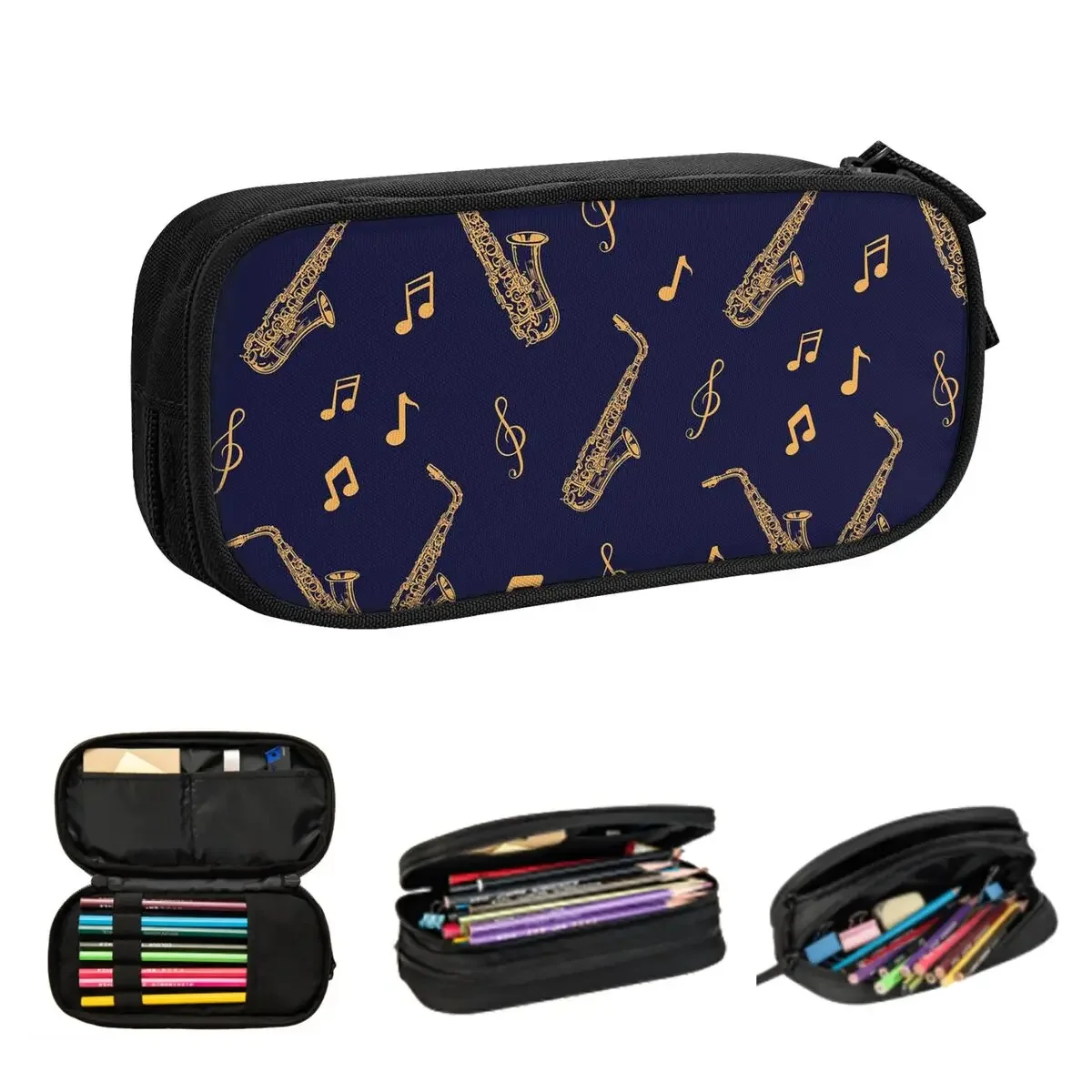 Musical Saxophone Pattern Pencil Cases Large Capacity Pen Bags Pen Box Pencil Pouch For Boys Girls Students Stationery School