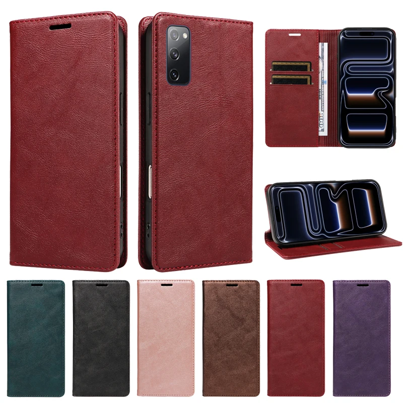 Case Wallet Flip Cover For Samsung Galaxy S7 S8 S9 S10 S20 FE Edge Plus Ultra 5G folding Process+Anti-theft Brush+Magnetic Cases