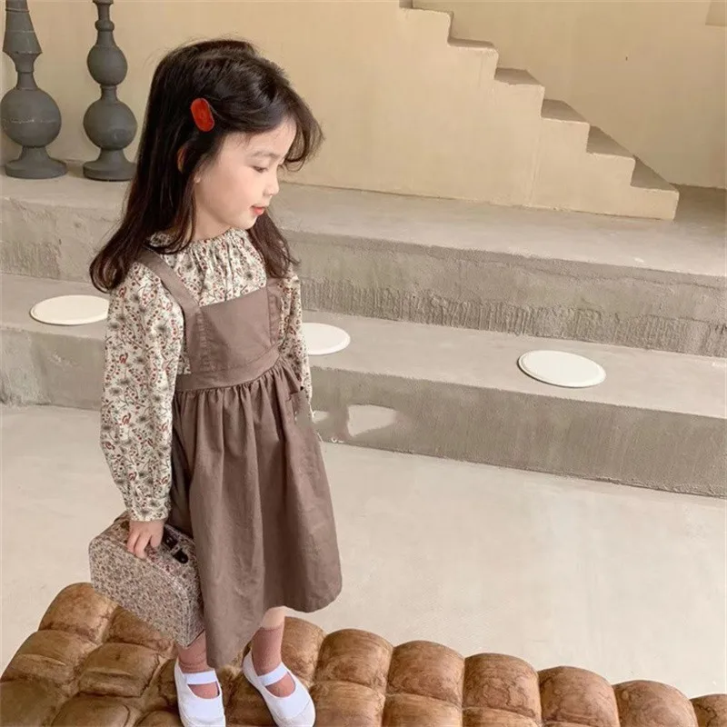 2PCS SETS Pretty Spring Autumn Style kids' sets and outfits for Sweet Little Girls Clothes Solid Color Long Sleeve