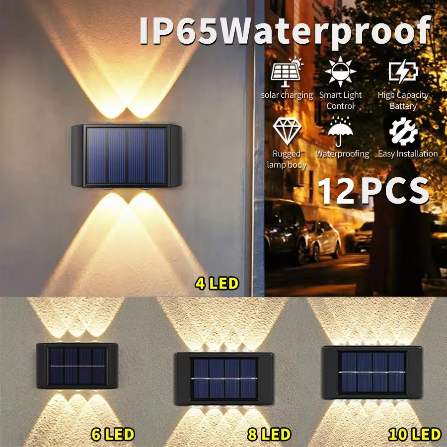 

1 ~ 12 шт. солнечный настенный светильник, наружное освещение, уличный фонарь, водонепроницаемый солнечный светодиодный светильник на солнечной энергии для украшения двора и сада