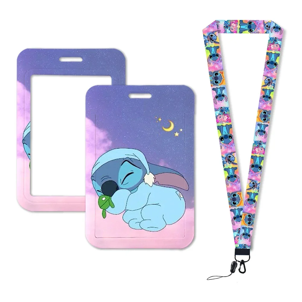 Disney Stitch etui na karty kredytowe smycz dla dzieci posiadacze plakietka identyfikacyjna damski etui na karty identyfikacyjny smycz na szyje brelok na zamówienie