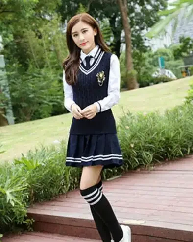 زي المدرسة الثانوية للفتيات الكوريات يتضمن سترة وبلوزة وبنطلون ربيعي JK بدلة بريطانية شابة