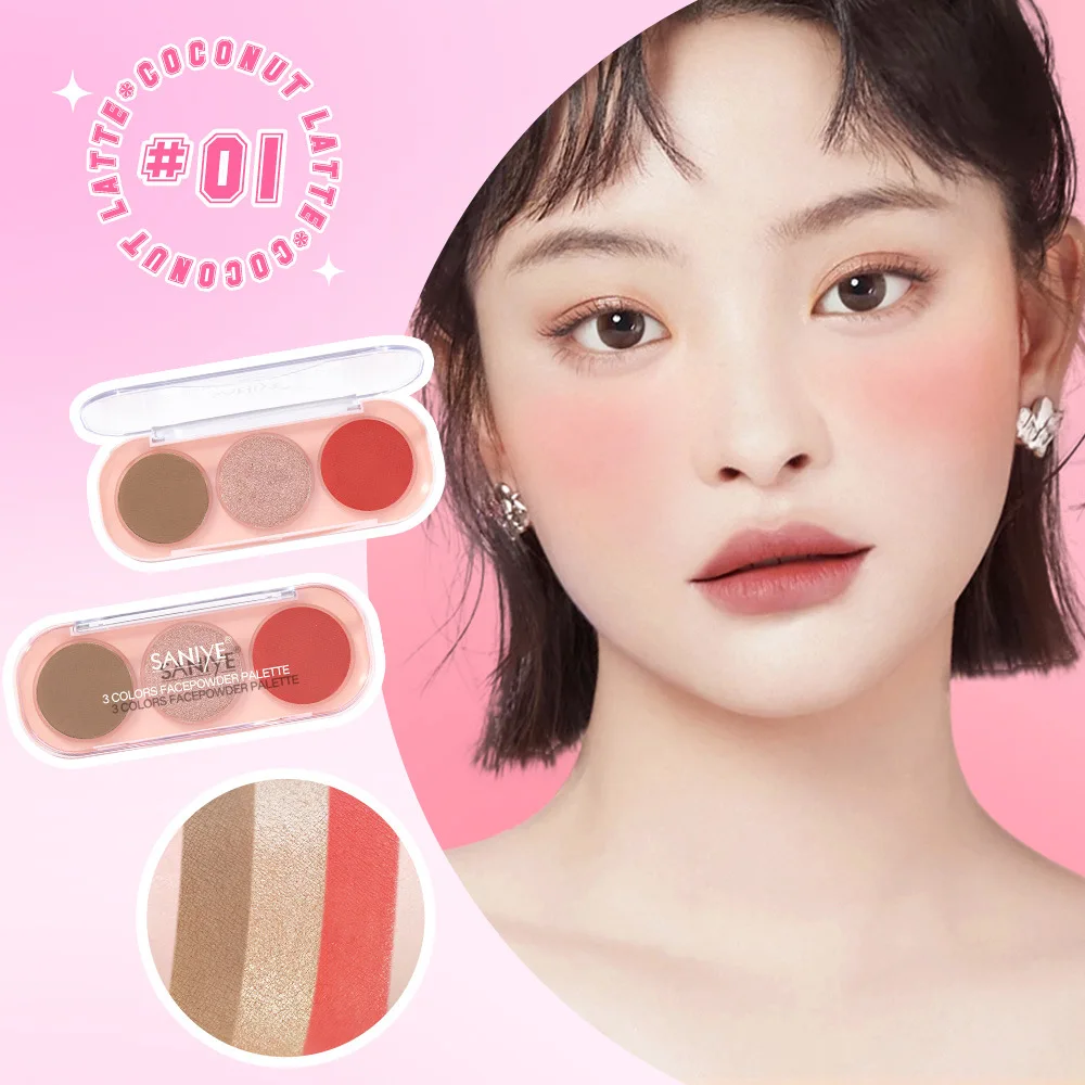 3 Colors Face Blush Combination Plate Powder Palette Cosmetic General Natural Brightening Gorgeous Color Rouge Makeup Cosmetic