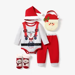 PatPat 3PCS Baby Boy Fabric Stitching Christmas  Long Sleeve Top/Pant/Hat Set