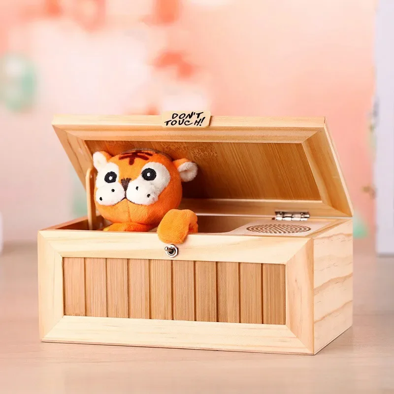 Caja electrónica de madera para niños, 1 piezas, Tigre, divertido, regalo, juguetes interactivos, reducción del estrés, decoración de escritorio