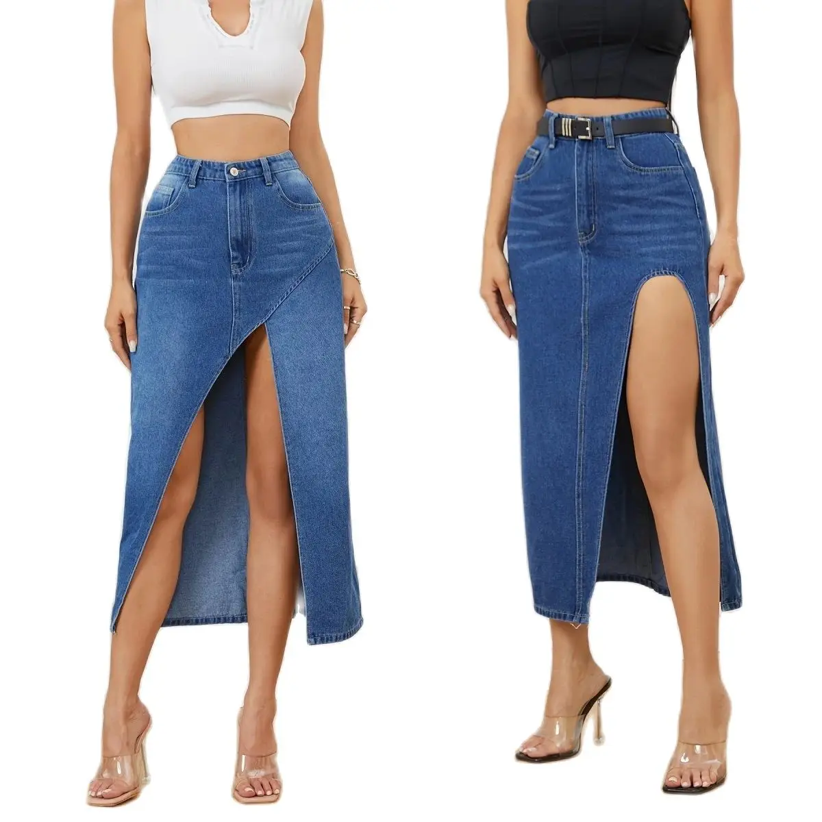 2024 New Arrival Women\'s Irregular Slit Denim Skirt Fashion Loose Sexy Mid-Length Jeans Skirt Casual Ladies Clothing XS-L