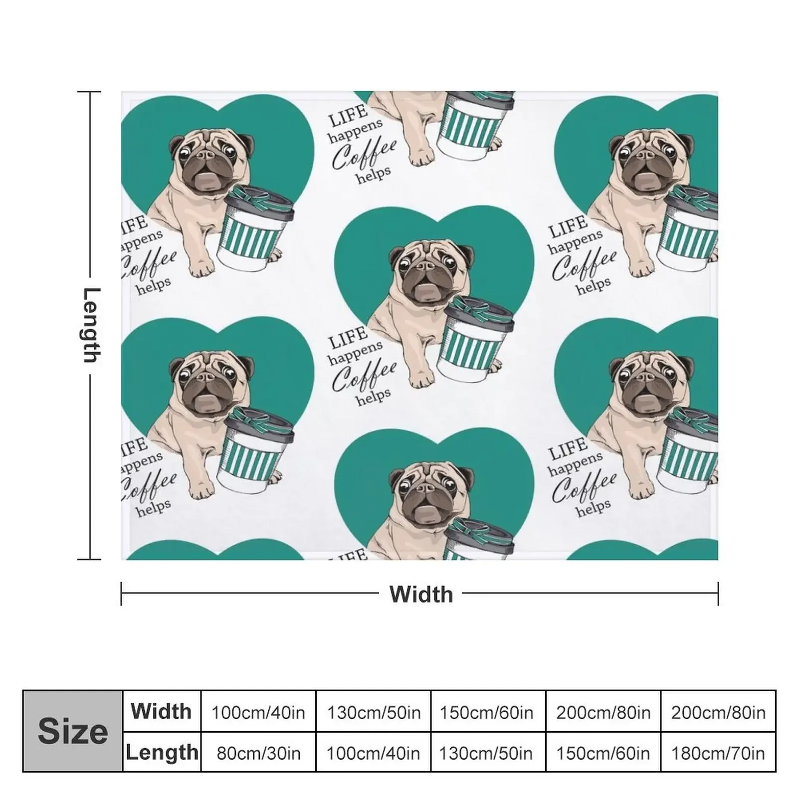 sweet pug: Life happens, Coffee helps Throw Blanket Weighted Hairys blankets ands Blankets