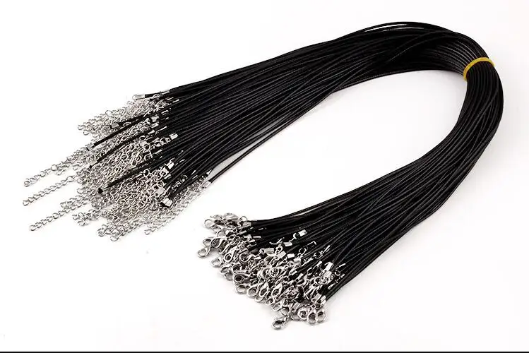 

100pieces Waxed Cotton 1.5mm Wax Cord Thread Black Color Necklace Cords 45cm + 5cm Jewelry chain necklace cord