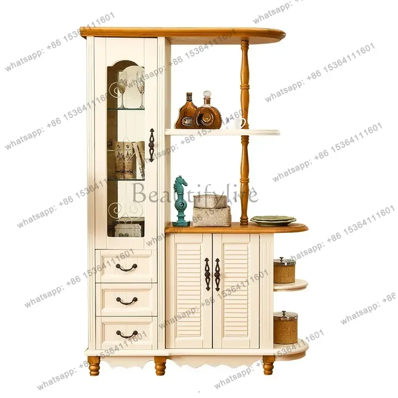 Mediterranean partition double-sided solid wood rural pastoral living room foyer entrance hall cabinet