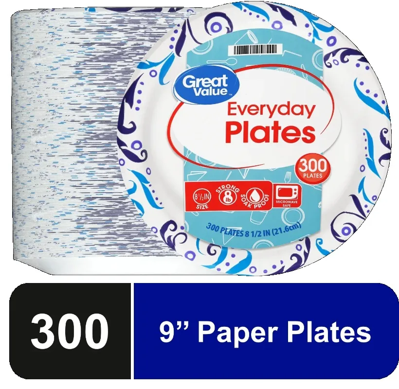 

Everyday Strong, Soak Proof, Microwave Safe, Disposable Paper Plates, 9 in, Patterned, 300 Count