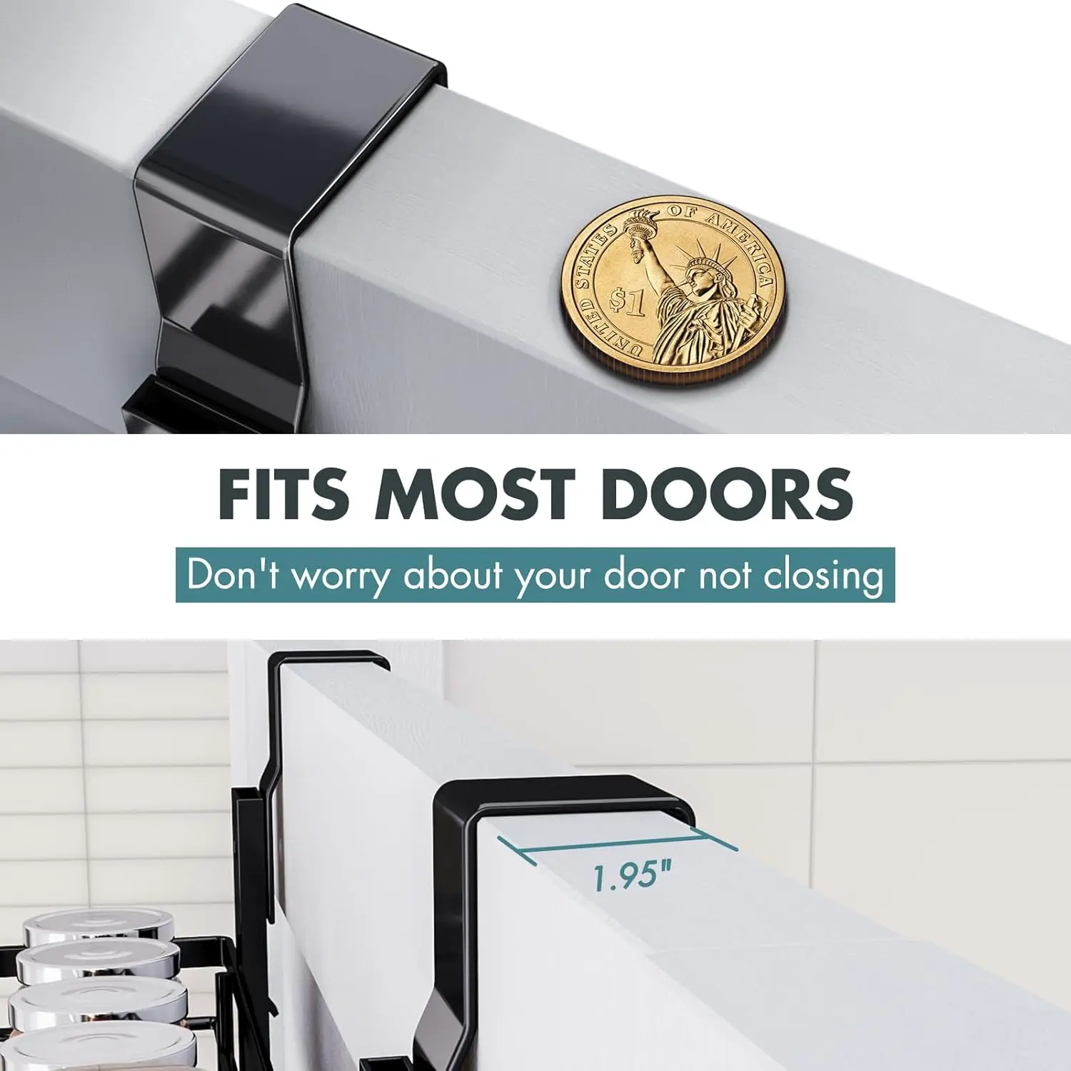 منظم مخزن فوق الباب، منظم فوق الباب مكون من 6 طبقات مع سلة قابلة للتعديل، رف توابل خلفي للباب (أسود)