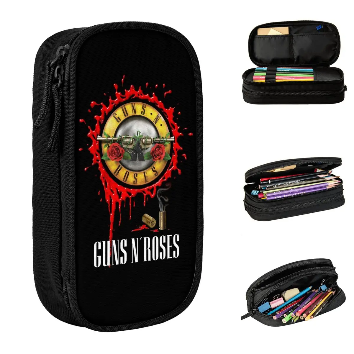 

Ручки для карандашей Guns N Roses, с логотипом в виде пули, фоторучка в стиле 80-х, сумка для ручек, студенческие вместительные офисные подарочные пеналы