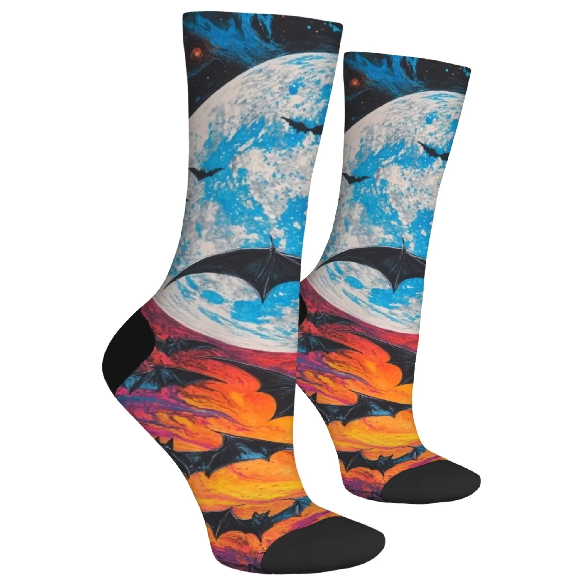 Misterioso lua morcego meias casuais retro moda confortável meias masculinas macio elástico respirável antiderrapante todas as estações novidade presente