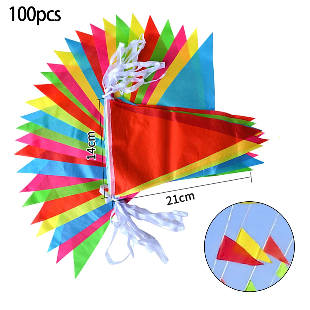 50M 100 Flags Multicolored Triangle Flags Bunting Party Banner Triangle Garland For Kindergarten Wedding Shop Street Party Decor