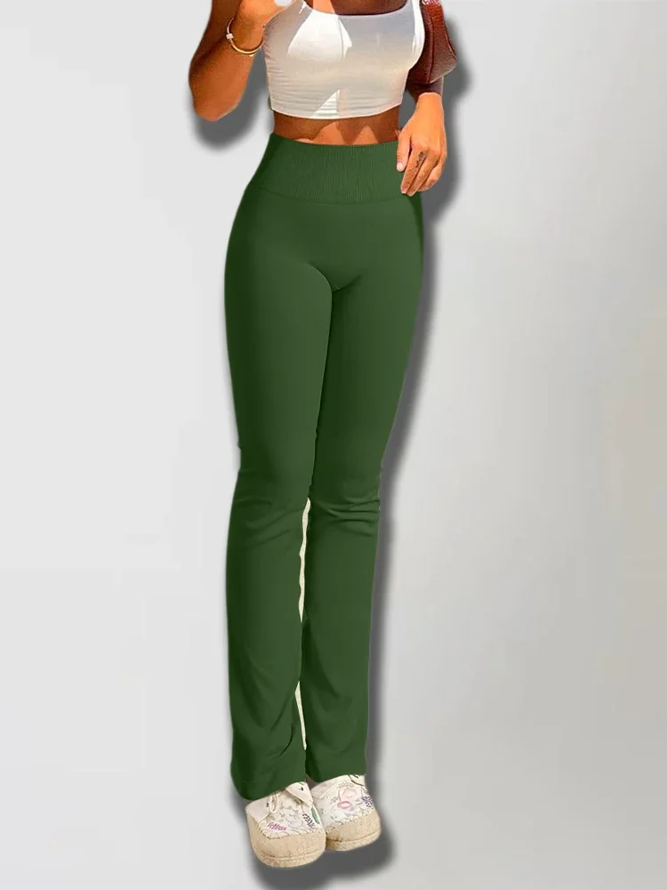 Solide Leggings für Damen, nahtlos gestrickte Yogahose, ausgestellte Hose, hohe Taille, Hüftstrumpfhose, schmale, lässige Sport-Leggings