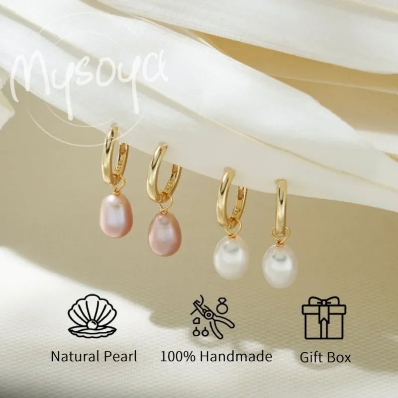 

MYSOYA Natural Freshwater Pearl Drop Earrings Simple Circle Wedding Earrings With Gift Box Birthday Anniversary Gift For Her
