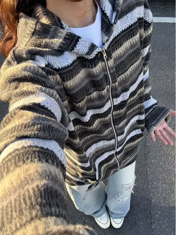 

Американский полосатый свитшот Cleanfit, мужская высококачественная ленивая шляпа, дизайнерская трикотажная верхняя одежда, цветная бровая узор, свободный крой, сле