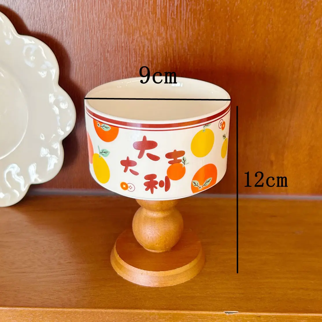 Auspicious Print Footed Ceramic Cup, Aesthetic Goblet for Dessert Coffee Tea Candle Holder & Home Decor Gift