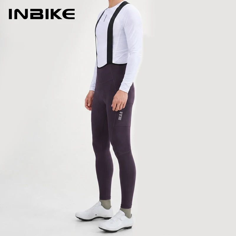 INBIKE Cycling Fleece Bib Pants For Men Autumn Winter Warm Cycling Bibs Thermal Windproof Bicycle Trousers Bike Riding Tights