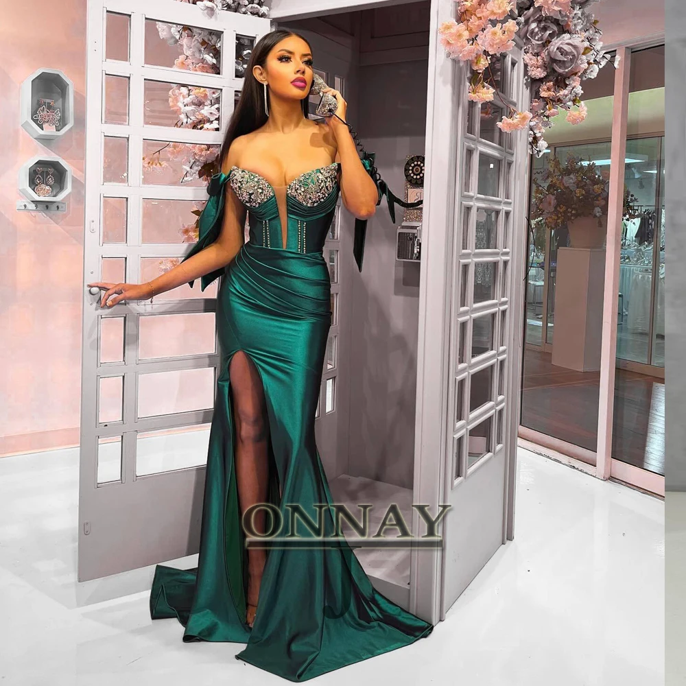 

Customized Glitter Sweetheart Saudi Arabric Prom Dresses with Slit Gala Bespoke Graduation Robes De Soiree Drop Shipping