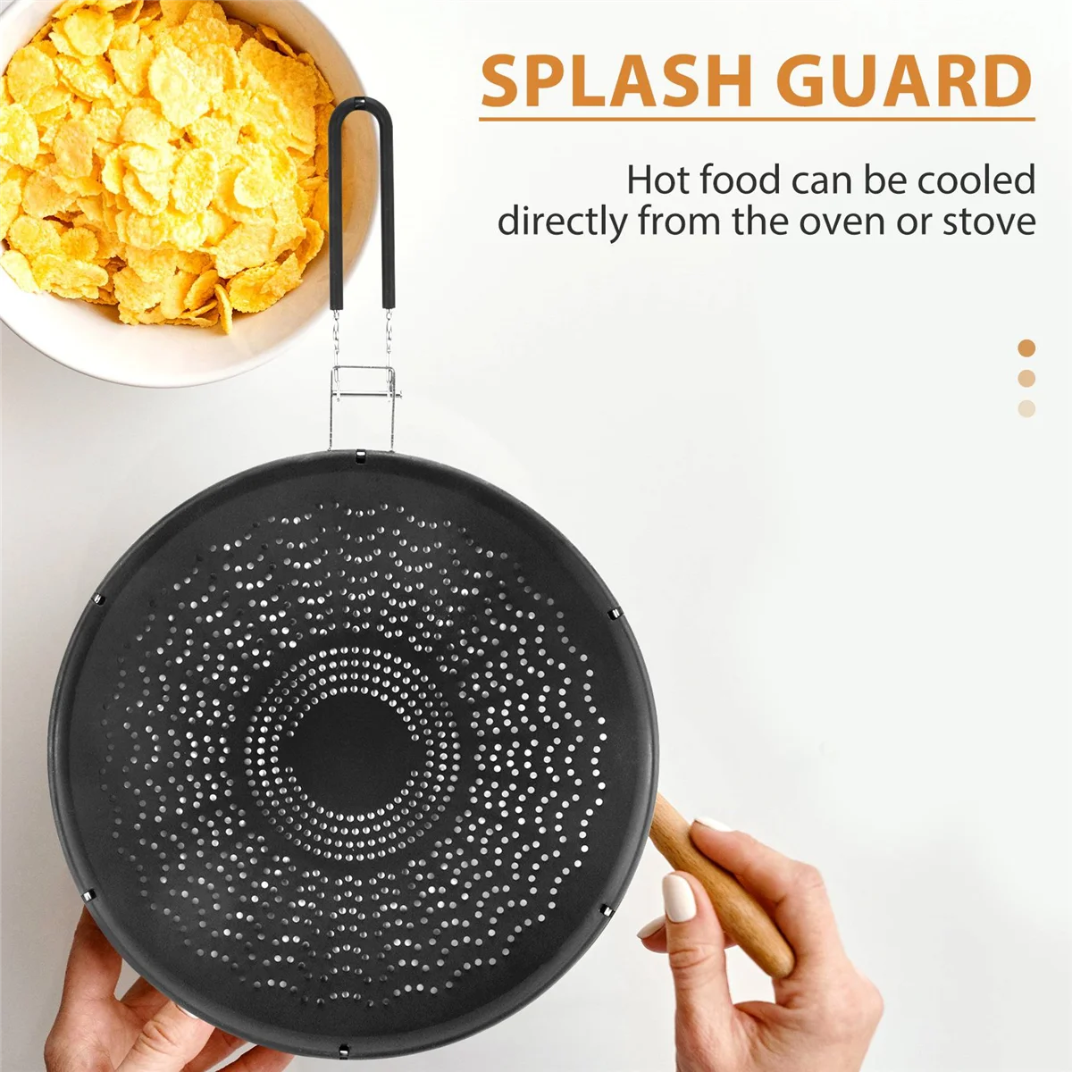 Schermo antispruzzo in Silicone da 13 pollici-coperchio per padella con manico pieghevole, paraspruzzi per olio resistente al calore, isolamento termico nero