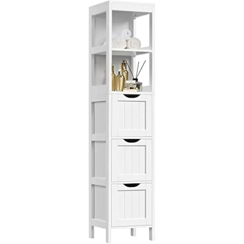 

Bathroom Tall Cabinet, Slim Storage Cabinet, Narrow Freestanding Floor Cabinet with 3 Drawers & 2 Shelves, Linen Tower for Small