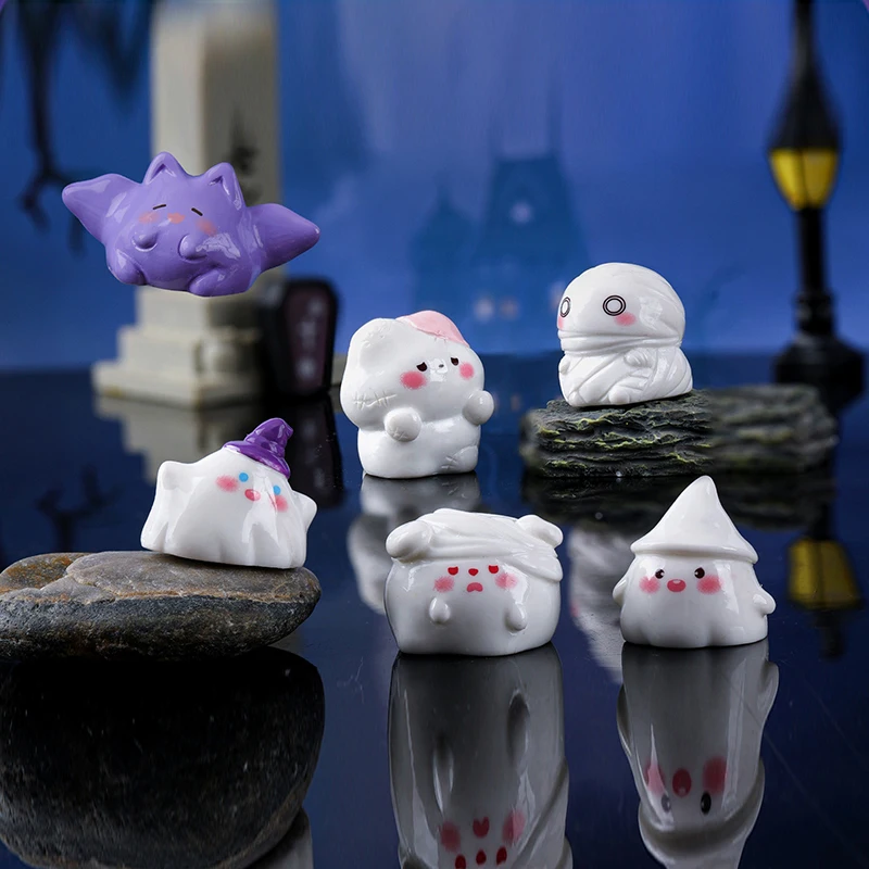 Cute Halloween Micro Landscape Miniature Figurines Resin Craft Mini Fairy Garden Ornaments Pumpkin Ghost Vampire Home Decoration