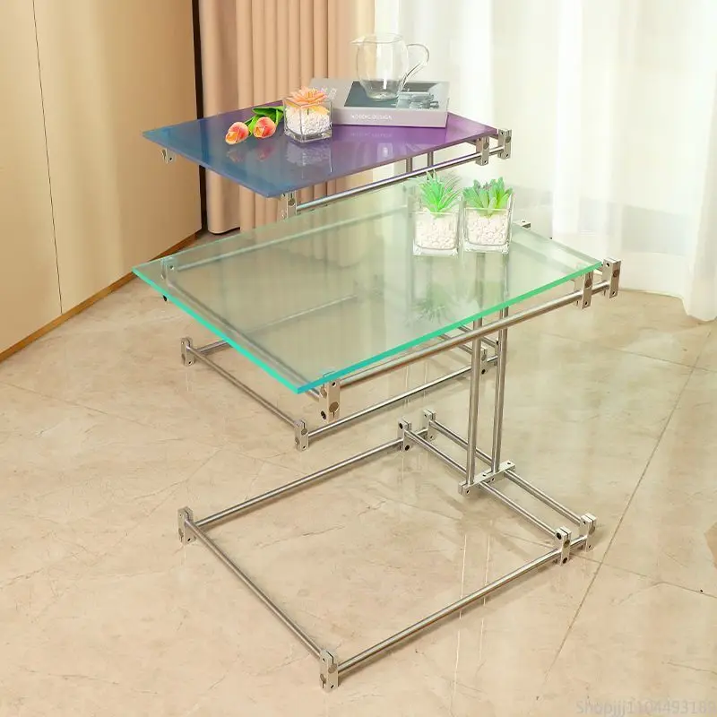 Acrylic Side Table - Gradient Color Coffee Table with Light Axis, Mid-Century Modern End Table for Living Room & Bedroom