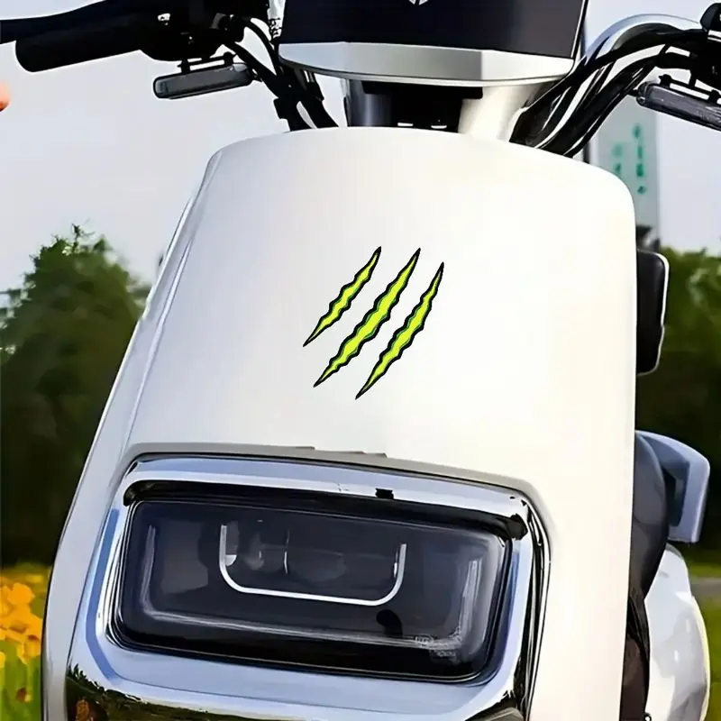 1-Piece car sticker - stylized wavy claw pattern, bright yellow-green base color with dark green outline, lightning zigzag shape
