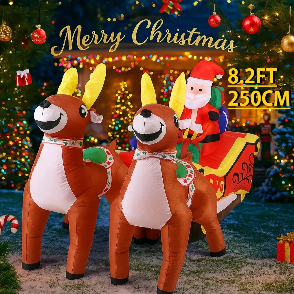 Lampu LED 8.2FT Santa Claus Rusa Natal Tiup Mainan Dekorasi Halaman Pesta Perlengkapan Ornamen Rumah Hadiah Natal