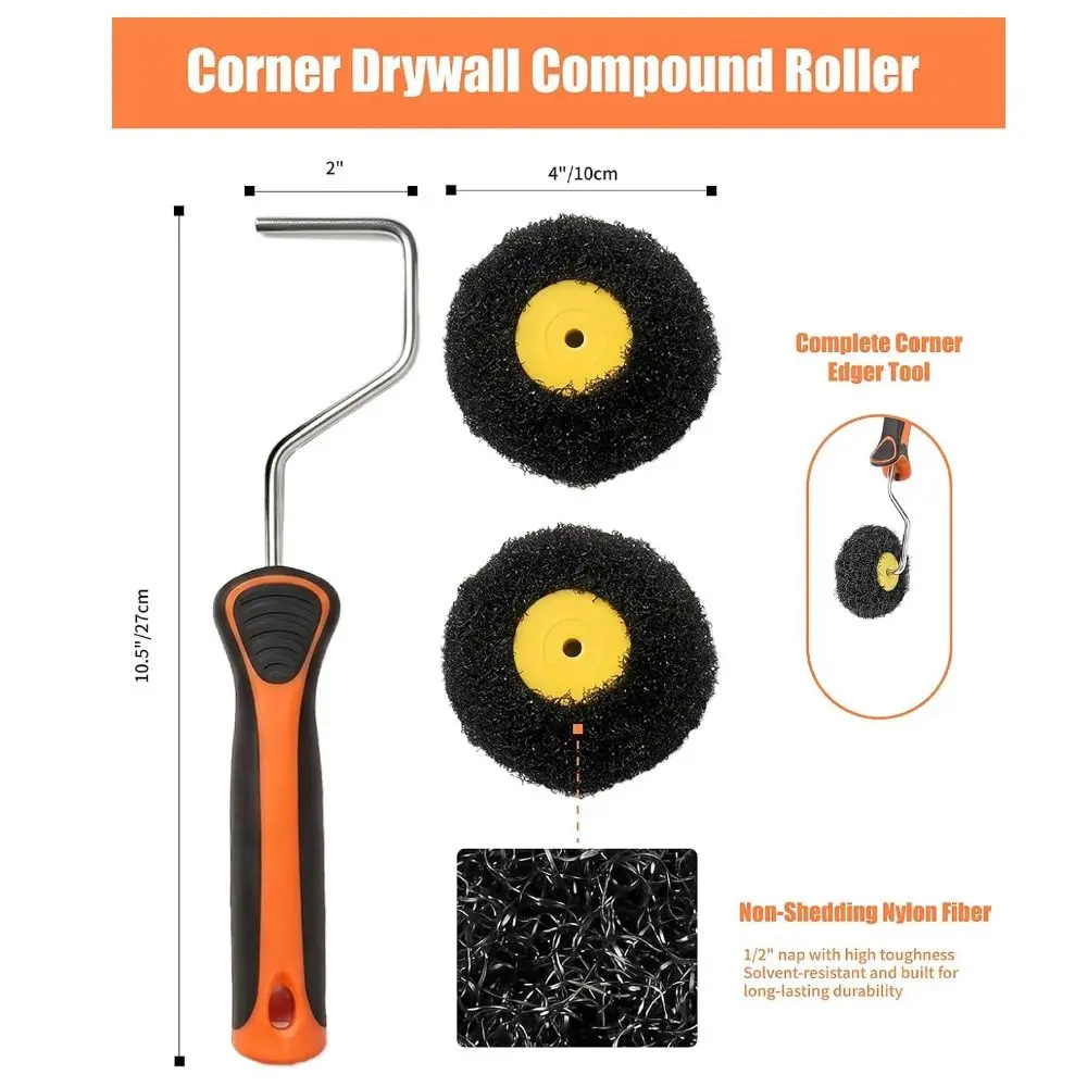 1Pc Shed-Resistant Corner Drywall Mud Roller Wall Covering Multi-functional Roller Paint Brush Durable Putty Brush Improvement