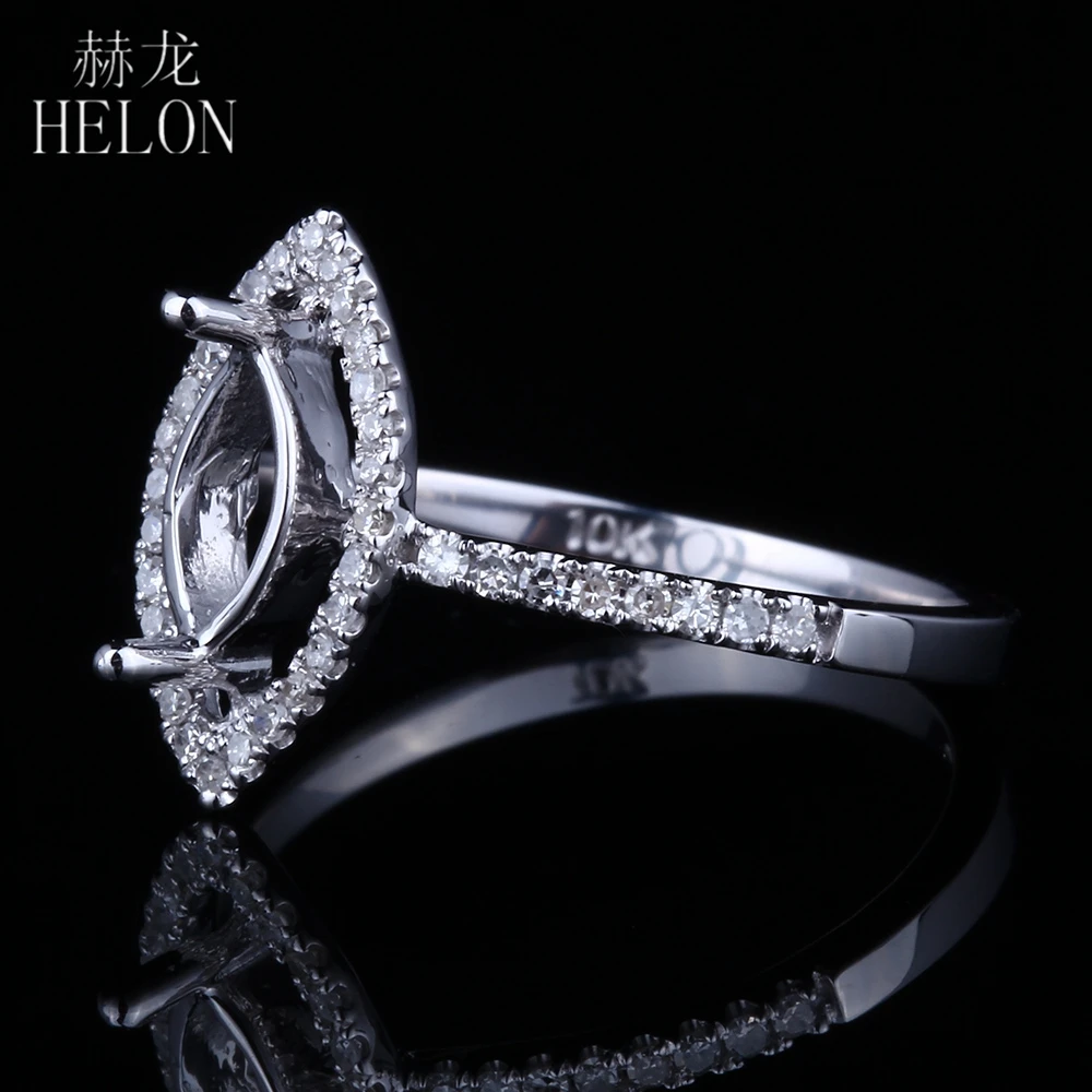 HELON 8x4mm Marquise Cut Solid 14K 10k White Gold Natural Diamond Fine Jewelry Semi Mount Engagement Wedding Ring Setting