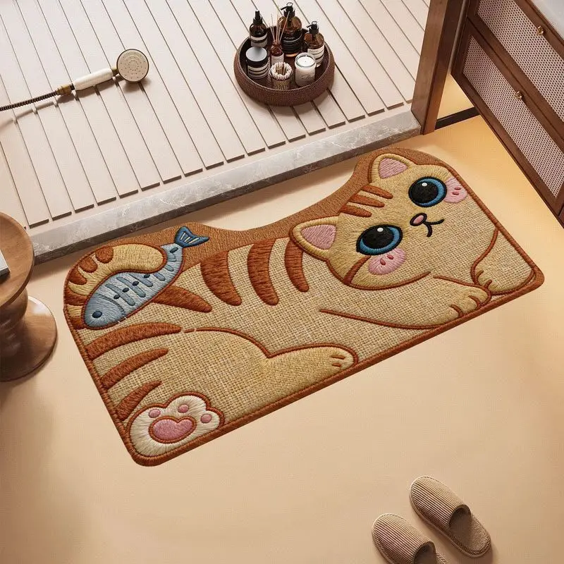 VIKAMA Cute Cat Fish Bath Mat Irregular Shape Absorbent Non Slip Bathroom Rug For Shower Tub Toilet Floor Kawaii Home Decor