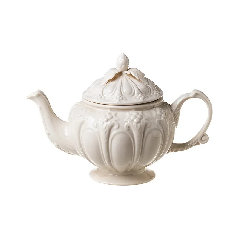 Théière en céramique en relief blanc laiteux, tasse à café créative européenne, thé de l'après-midi, porcelaine simple, S/05 er