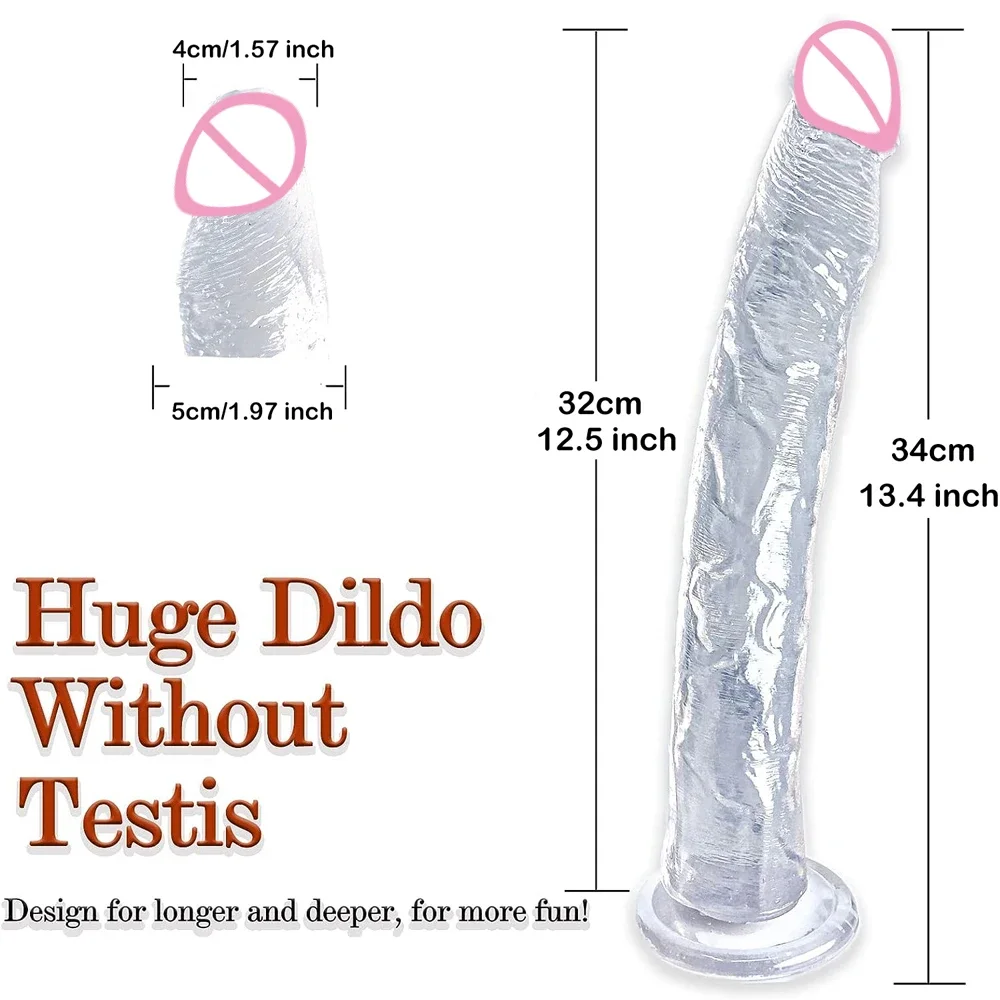 Dildo realistis 34 cm dengan Glans kecil 13.4 inci Dildo besar Penis jeli hitam dengan cangkir hisap mainan seks Anal untuk wanita pria Gay