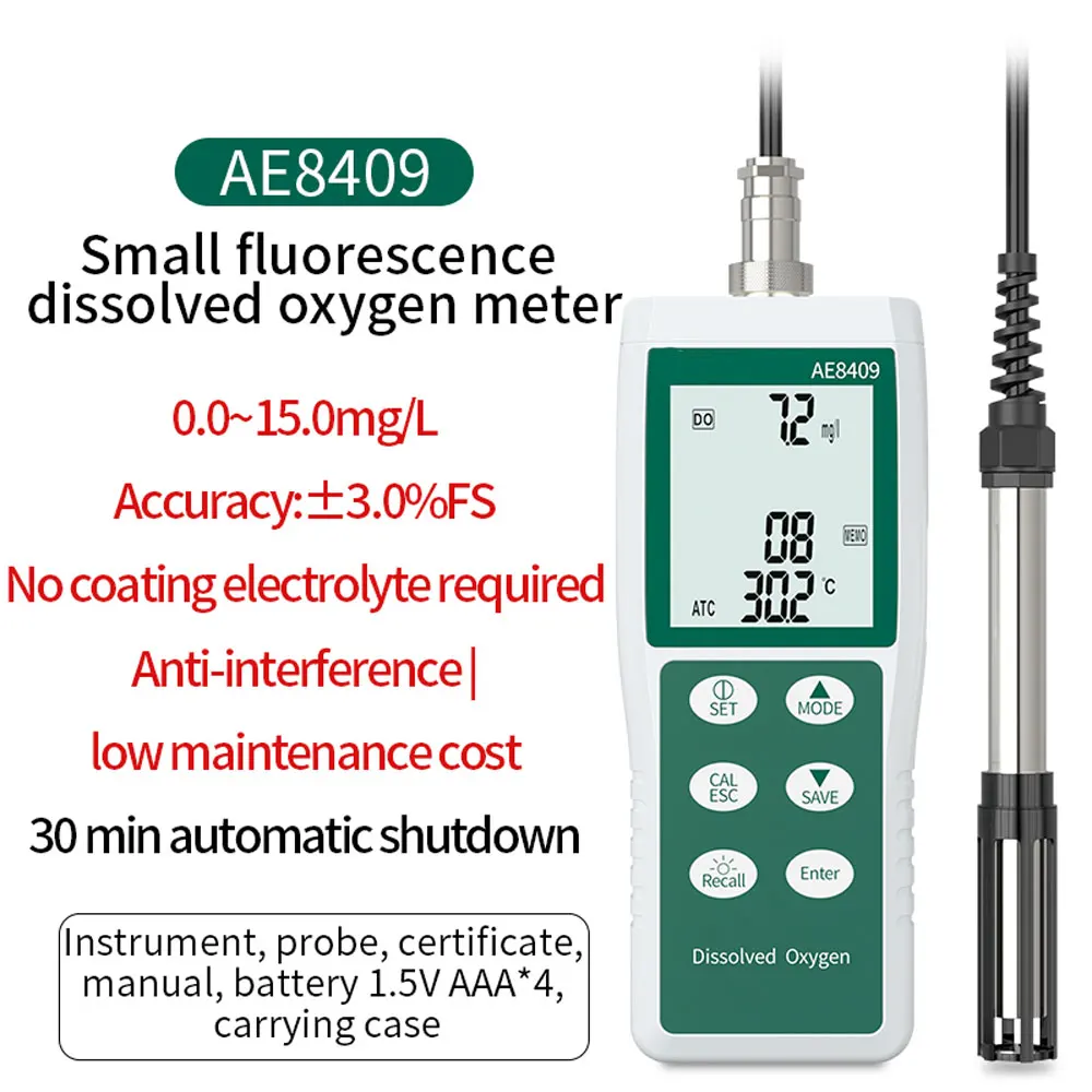 AE8409 Small head high fluorescence dissolved oxygen instrument Light mariculture Paddy planting aquaculture 0.0~15.0 (mg/L)