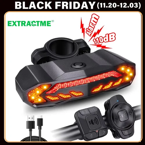 Imagen 1 del producto Extractme-luz trasera de bicicleta, alarma, impermeable, recargable, Scooter, bicicleta, señal de giro, lámpara de advertencia, luz de freno automático