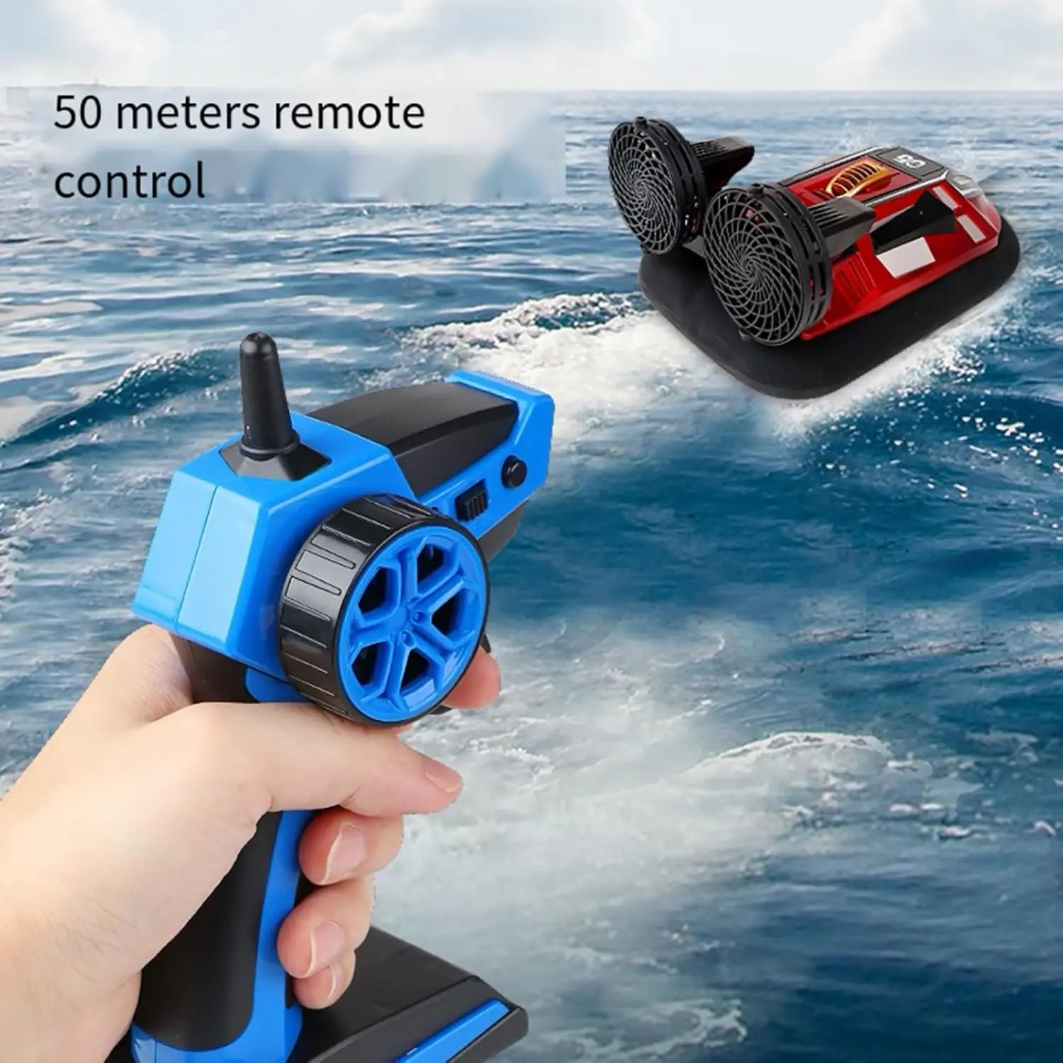 원격 조종 보트 호버크라프트 14세 이상 소년 초보자용 RC 수륙양용 선박 15km/h 듀얼 모터 얼음 위에서 걷기 가능 4W