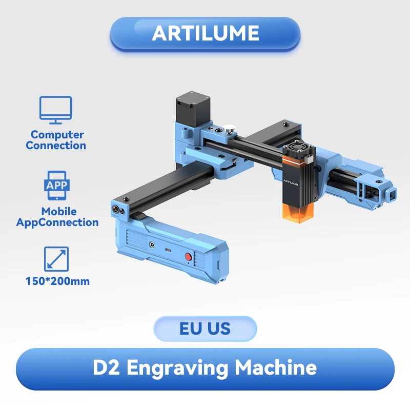 Artilume D2 2.5/6W Foldable Laser Engraving Machine 0.01mm Precision Portable Mini Engraver DIY Wood Metal Cutter with APP Control