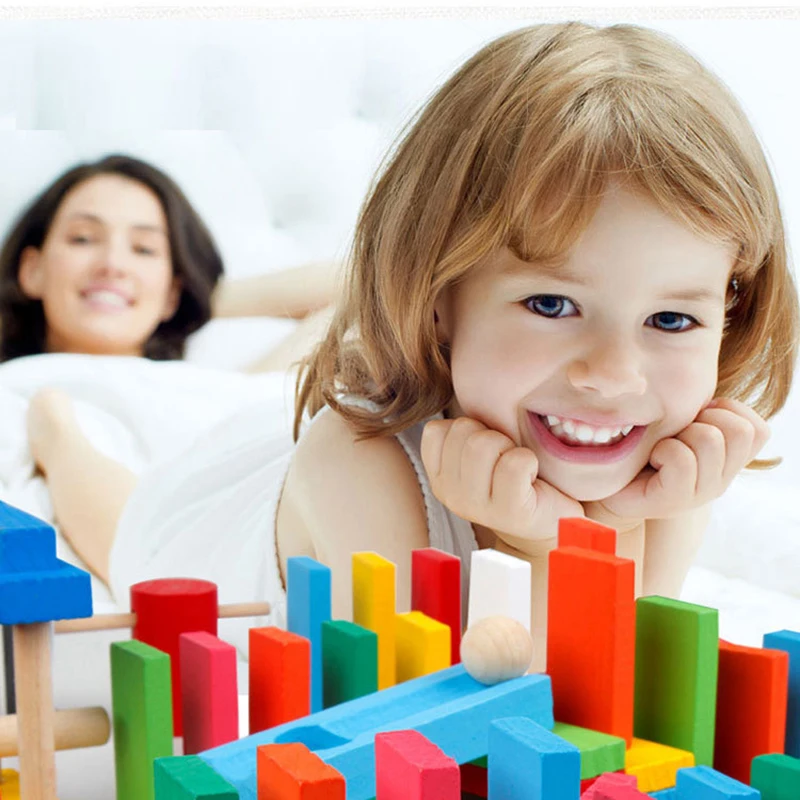 120 Pieces Colorful Wooden Dominoes - Children's Mechanism Building Game