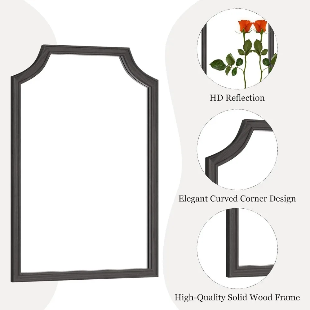 Lustro z rzeźbionym drewnianym ramą, 50x75 cm, do małej łazienki - prostokątny wystrój ścienny do przedpokoju, sypialni, salonu