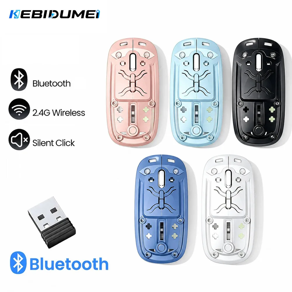 KEBIDUMEI Dual Mode Bluetooth Mouse 2.4G Wireless Mouse 500mAh Rechargeable Transparent Mouse 1600DPI Office Silent Mouse for PC