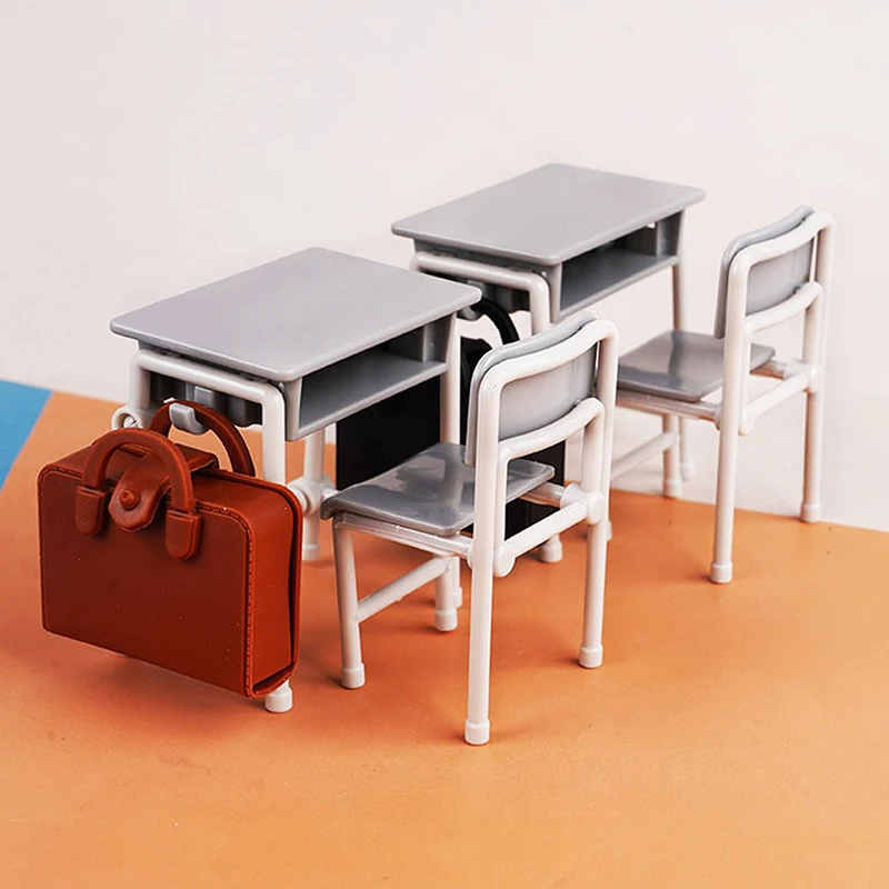1Set Poppenhuis Miniatuur Bureaus Stoelen Schooltassen Klaslokaal Model 1:12 Poppenhuis Decor Speelgoed Accessoires